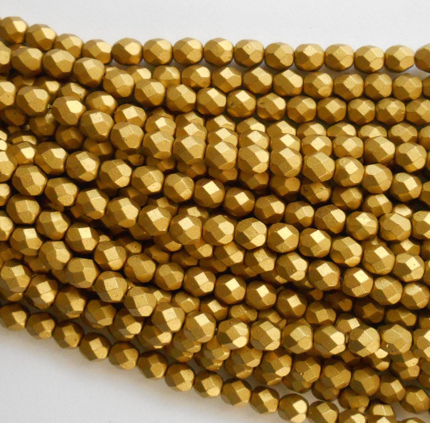 Lot of 25 6mm Matte Aztec Gold Czech glass metallic firepolished, faceted round beads, C7425 - Glorious Glass Beads