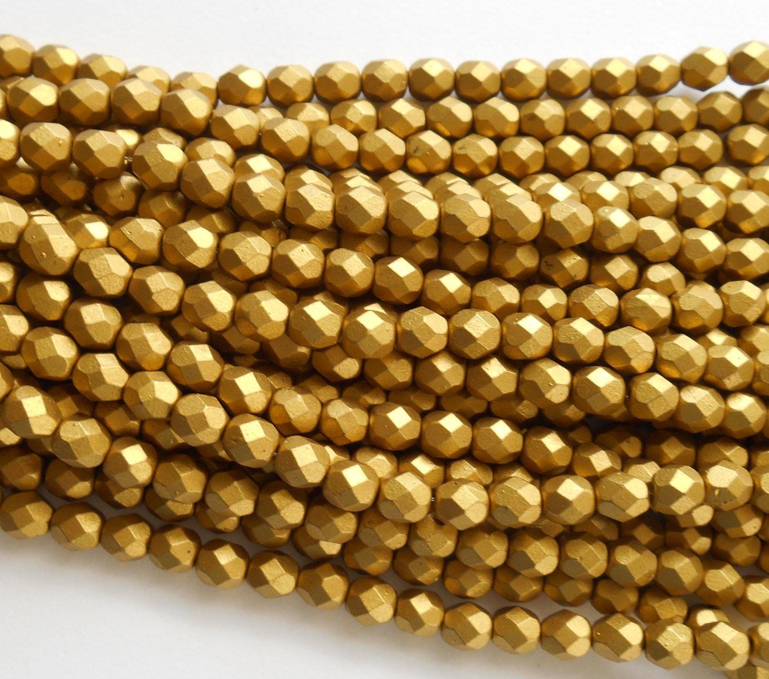 Lot of 25 6mm Matte Aztec Gold Czech glass metallic firepolished, faceted round beads, C7425 - Glorious Glass Beads