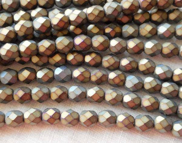 Lot of 25 6mm Matte Brown Iris beads, faceted, round, firepolished Czech glass beads C6401 - Glorious Glass Beads