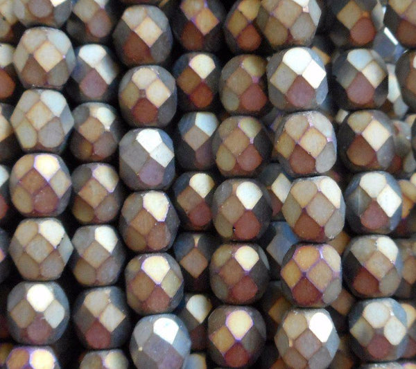 Lot of 25 6mm Matte Brown Iris beads, faceted, round, firepolished Czech glass beads C6401 - Glorious Glass Beads