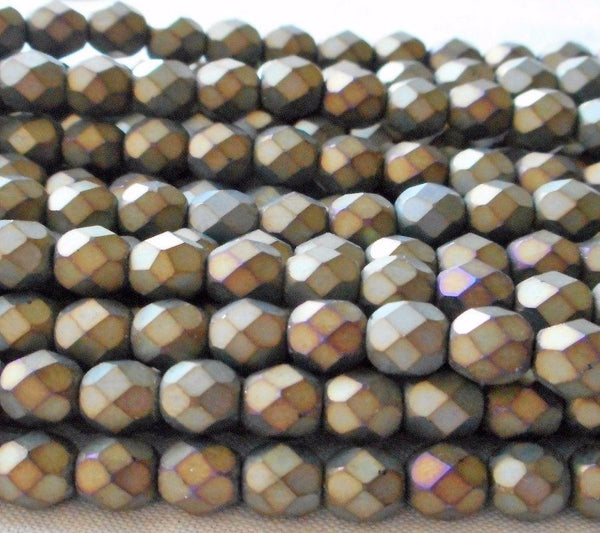 Lot of 25 6mm Matte Brown Iris beads, faceted, round, firepolished Czech glass beads C6401 - Glorious Glass Beads