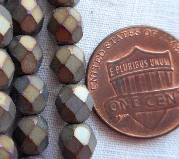 Lot of 25 6mm Matte Brown Iris beads, faceted, round, firepolished Czech glass beads C6401 - Glorious Glass Beads