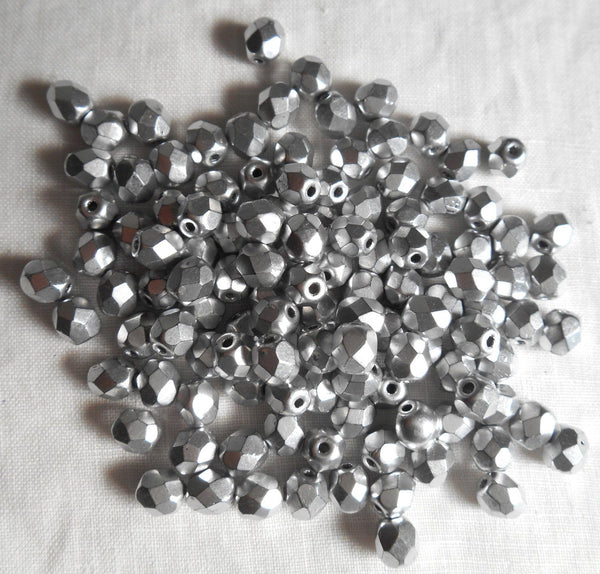 Lot of 25 6mm Matte Silver Czech glass, firepolished, faceted round beads, C0525 - Glorious Glass Beads