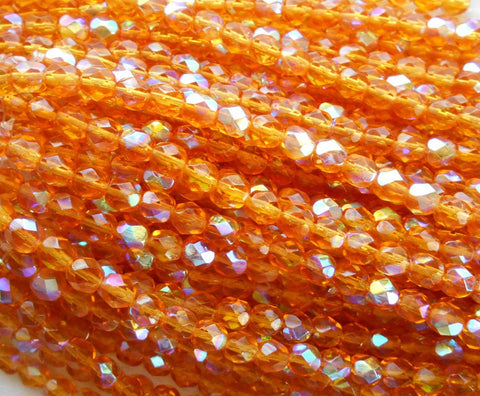 Lot of 25 6mm Topaz, Amber AB, faceted round firepolished glass beads, C8425 - Glorious Glass Beads