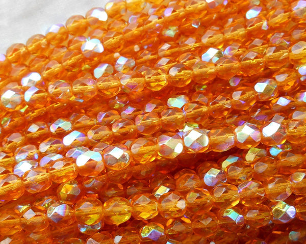 Lot of 25 6mm Topaz, Amber AB, faceted round firepolished glass beads, C8425 - Glorious Glass Beads