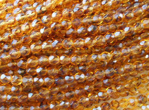 Lot of 25 6mm Tortoise Shell, Tortoiseshell, Amber faceted round firepolished glass beads, C7425 - Glorious Glass Beads