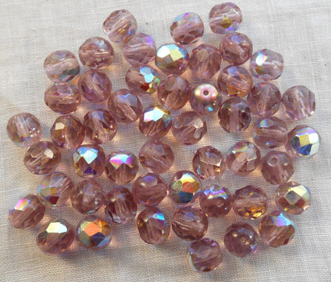 Lot of 25 8mm amethyst, AB Czech glass firepolished faceted round glass beads, C1650 - Glorious Glass Beads