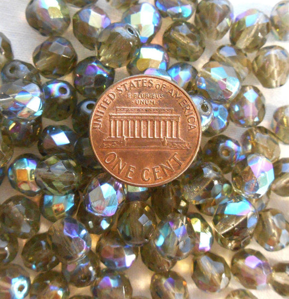 Lot of 25 8mm Black Diamond AB, faceted round firepolished glass beads, C8725 - Glorious Glass Beads