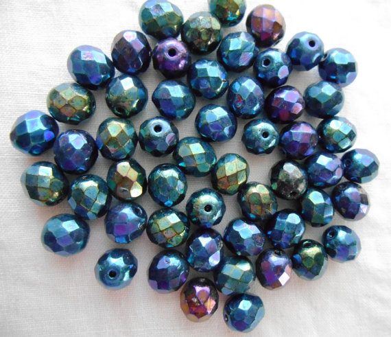 Lot of 25 8mm Blue Iris, faceted, round, firepolished glass beads, C2525 - Glorious Glass Beads