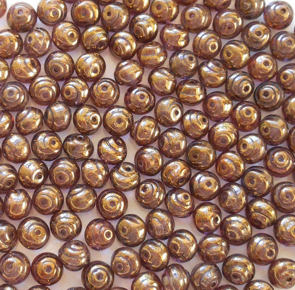 Lot of 25 8mm Czech Baroque Lumi Brown iridescent glass snail beads, C4425 - Glorious Glass Beads
