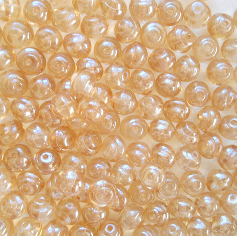 Lot of 25 8mm Czech Baroque Lumi Crystal Champagne iridescent glass snail beads, C4425 - Glorious Glass Beads