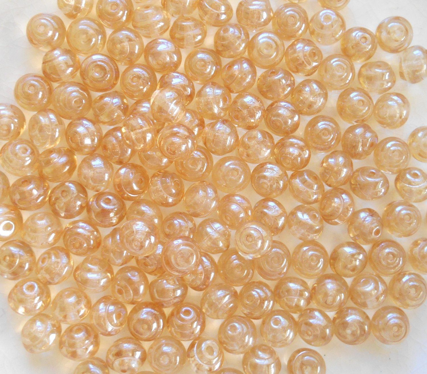 Lot of 25 8mm Czech Baroque Lumi Crystal Champagne iridescent glass snail beads, C4425 - Glorious Glass Beads