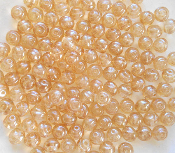 Lot of 25 8mm Czech Baroque Lumi Crystal Champagne iridescent glass snail beads, C4425 - Glorious Glass Beads