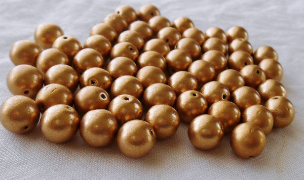 Lot of 25 8mm Czech Matte Metallic Gold smooth round glass druk beads C6525 - Glorious Glass Beads