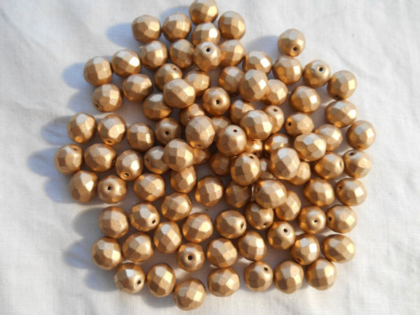 Lot of 25 8mm Gold matte metallic, faceted round firepolished glass beads, C2725