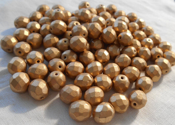 Lot of 25 8mm Gold matte metallic, faceted round firepolished glass beads, C2725 - Glorious Glass Beads