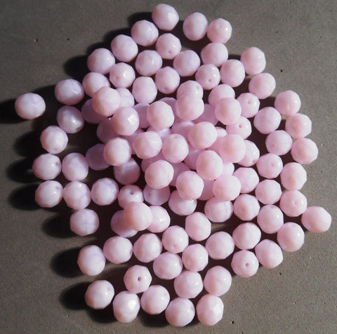 Lot of 25 8mm Opaque Rose Alabaster, faceted round firepolished glass beads, C00125 - Glorious Glass Beads
