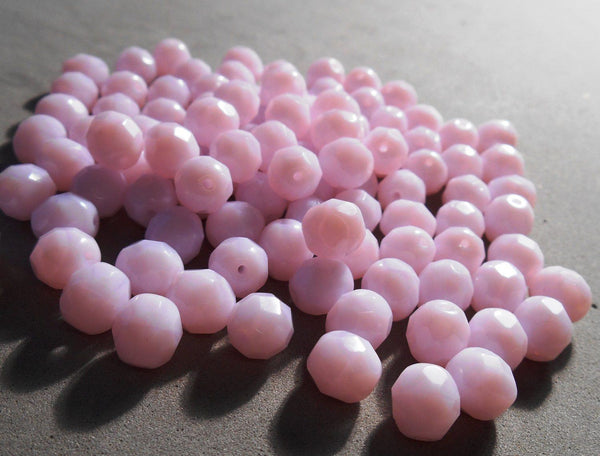 Lot of 25 8mm Opaque Rose Alabaster, faceted round firepolished glass beads, C00125 - Glorious Glass Beads