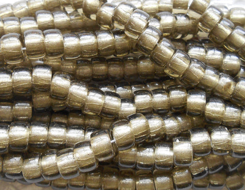 Lot of 25 9mm Czech Black Diamond Silver Lined glass pony roller beads, large hole crow beads, C6625 - Glorious Glass Beads