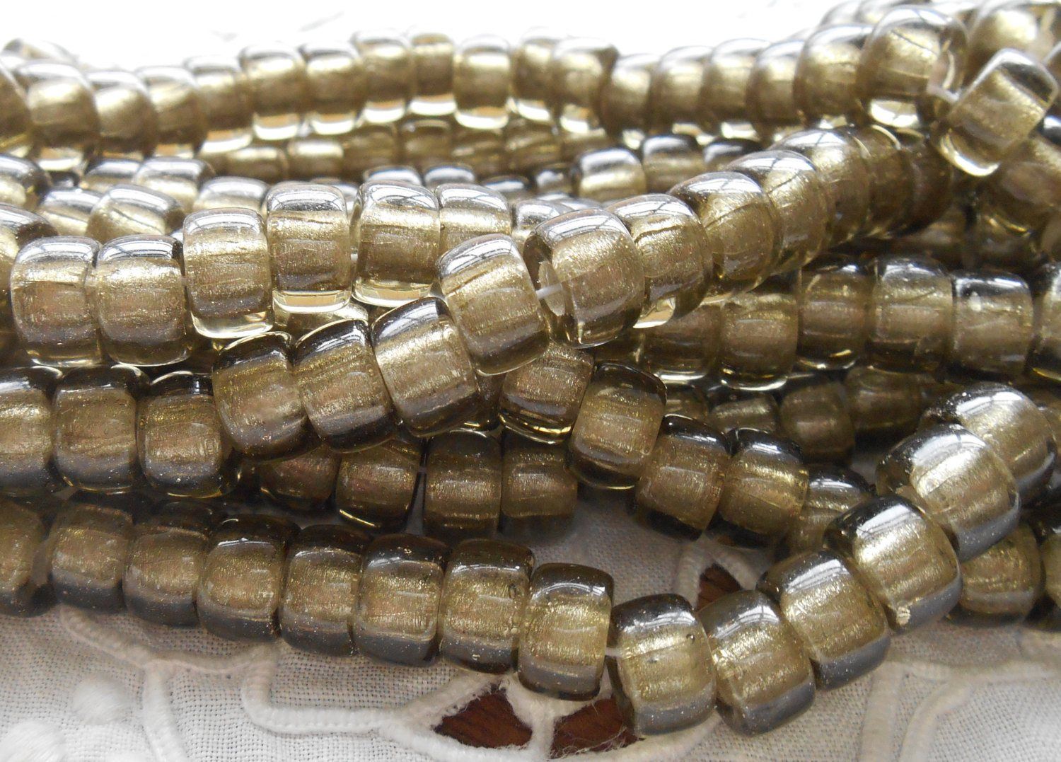 Lot of 25 9mm Czech Black Diamond Silver Lined glass pony roller beads, large hole crow beads, C6625 - Glorious Glass Beads