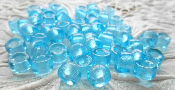 Lot of 25 9mm Czech glass Transparent Aqua pony roller beads, large hole crow beads, C0425 - Glorious Glass Beads