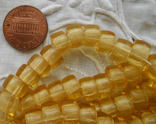 Lot of 25 9mm Czech light amber, glass pony roller beads, large hole crow beads, C7225 - Glorious Glass Beads