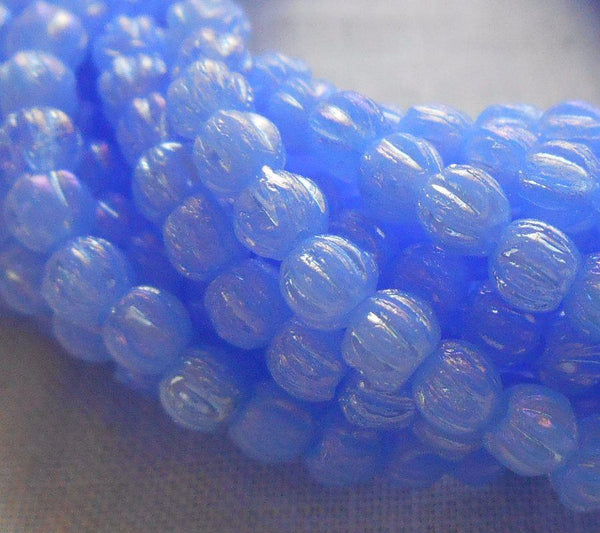 Lot of 100 3mm Luster Milky Sapphire blue Czech pressed glass melon beads C4650 - Glorious Glass Beads