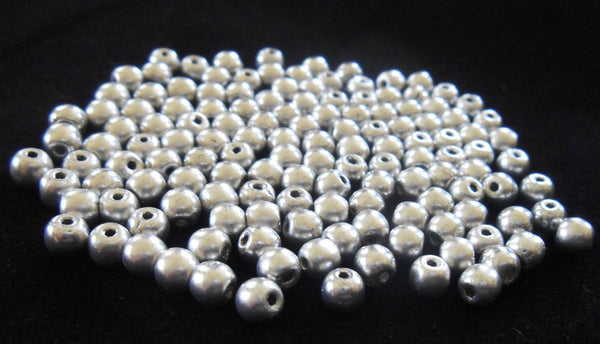 Lot of 50 4mm Czech glass silver matte metallic smooth round druk beads C5250 - Glorious Glass Beads