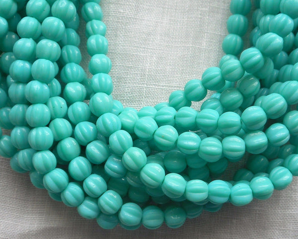 Lot of 50 5mm opaque turquoise blue Czech glass melon beads C8750 - Glorious Glass Beads