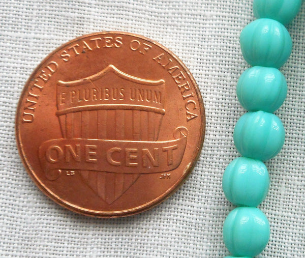 Lot of 50 5mm opaque turquoise blue Czech glass melon beads C8750 - Glorious Glass Beads