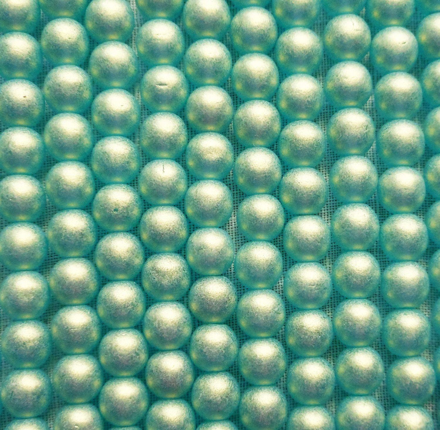Lot of 50 6mm Czech glass druks, Matte Sueded Gold Light Teal smooth round druk beads C4950 - Glorious Glass Beads