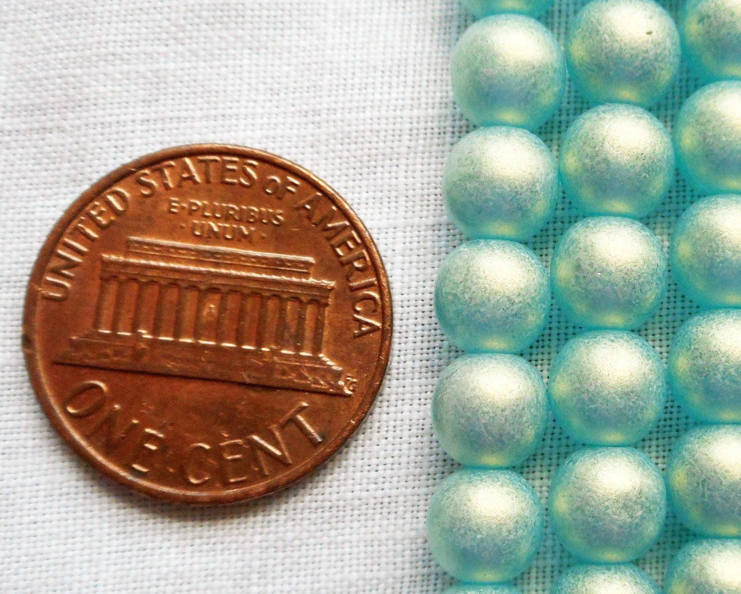Lot of 50 6mm Czech glass druks, Matte Sueded Gold Light Teal smooth round druk beads C4950 - Glorious Glass Beads