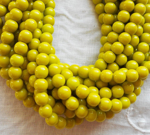 Lot of 50 6mm Czech glass druks, Opaque Olive Green smooth round druk beads C7750 - Glorious Glass Beads