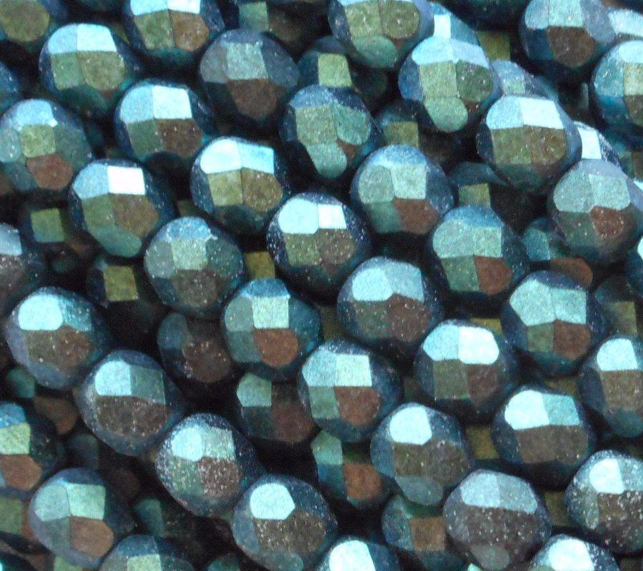 Lot of 6mm Matte Polychrome Aqua Teal Blue Czech glass beads, faceted, forepolished beads C4601 - Glorious Glass Beads
