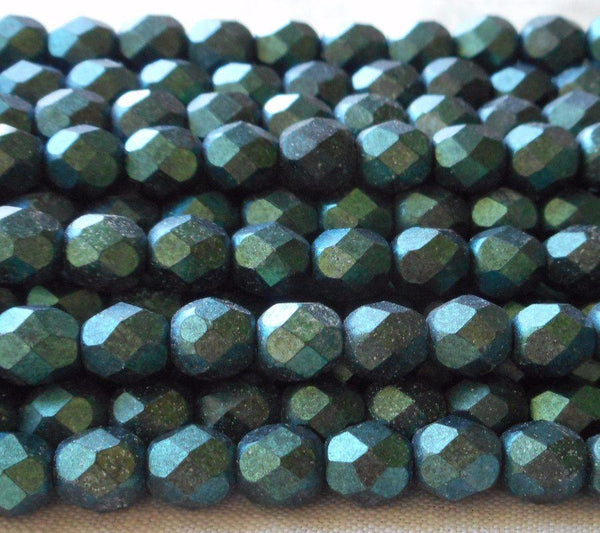 Lot of 6mm Matte Polychrome Aqua Teal Blue Czech glass beads, faceted, forepolished beads C4601 - Glorious Glass Beads