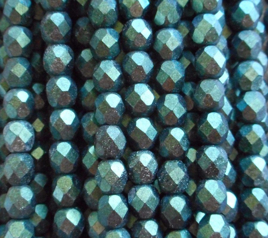 Lot of 6mm Matte Polychrome Aqua Teal Blue Czech glass beads, faceted, forepolished beads C4601 - Glorious Glass Beads