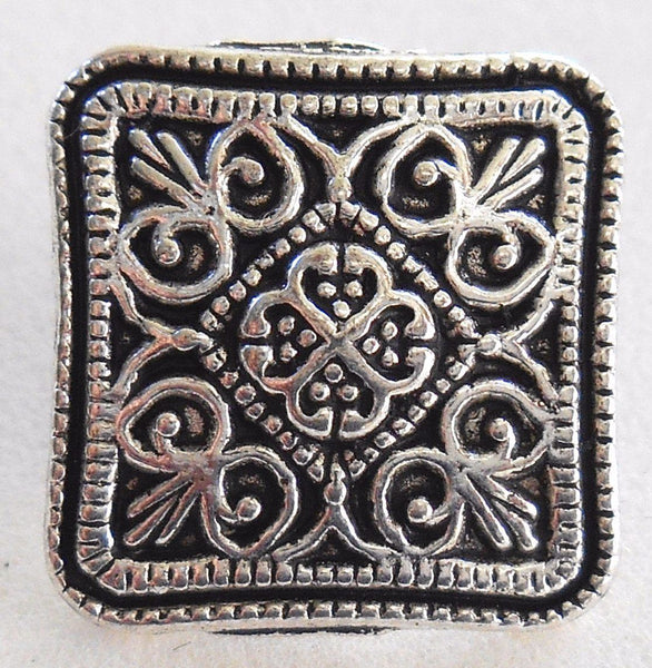 One antique silver 17mm decorative ornate square shank button, C7111