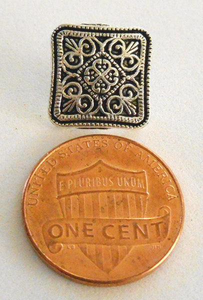 One antique silver 17mm decorative ornate square shank button, C7111 - Glorious Glass Beads