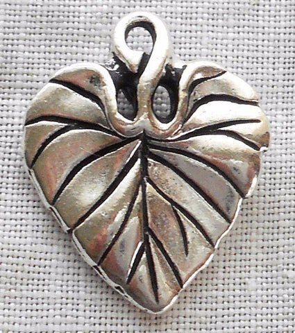 One antiqued silver plated pewter Tierracast Violet leaf charm, 18mm X 14mm, made in the USA, 7701 - Glorious Glass Beads