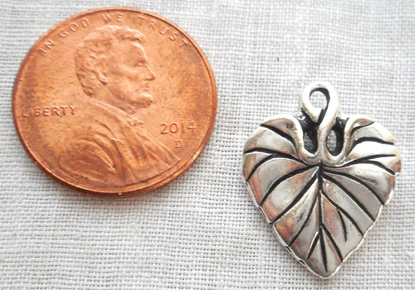 One antiqued silver plated pewter Tierracast Violet leaf charm, 18mm X 14mm, made in the USA, 7701 - Glorious Glass Beads