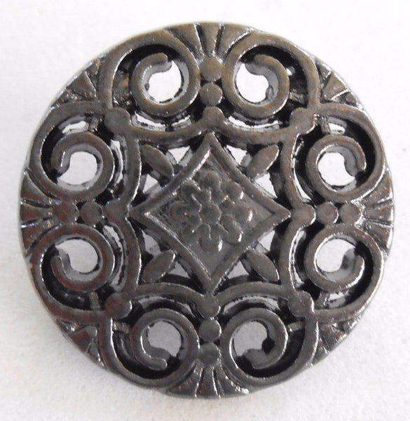One gun metal decorative shank button with openwork, 20mm, C3011 - Glorious Glass Beads