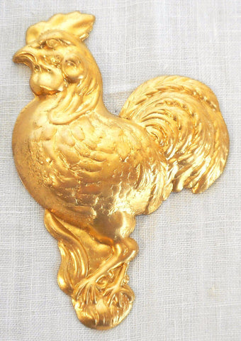 One large brass left facing rooster ornament, pendant ,charm, brass stamping, 72mm x 42mm, made in the USA, C4601 - Glorious Glass Beads