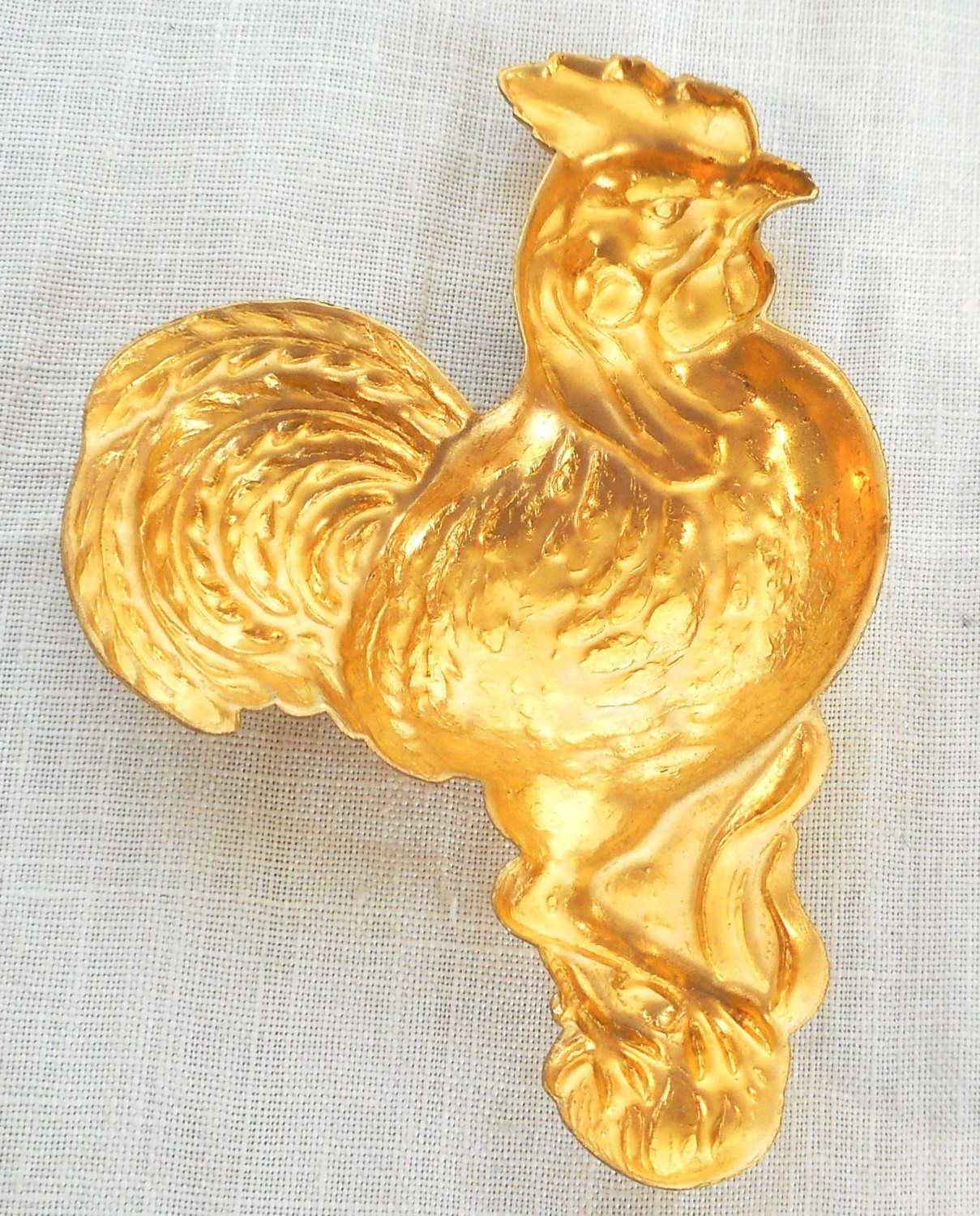 One large brass left facing rooster ornament, pendant ,charm, brass stamping, 72mm x 42mm, made in the USA, C4601 - Glorious Glass Beads