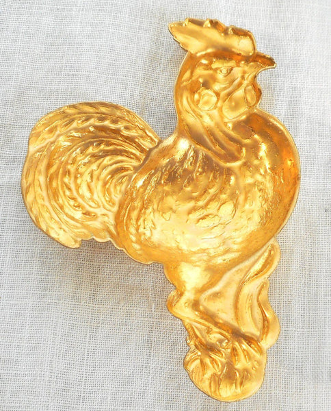 One large brass left facing rooster ornament, pendant ,charm, brass stamping, 72mm x 42mm, made in the USA, C4601 - Glorious Glass Beads