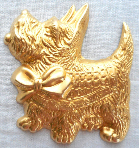 One large raw brass Scotty Dog pendant, charm, brass stamping, 2.375" in by 2.75" in. made in the USA, 70101 - Glorious Glass Beads