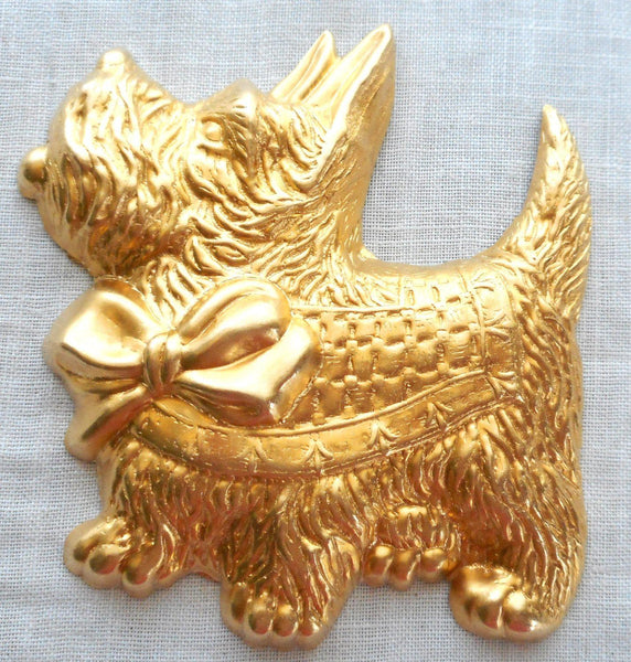 One large raw brass Scotty Dog pendant, charm, brass stamping, 2.375" in by 2.75" in. made in the USA, 70101 - Glorious Glass Beads