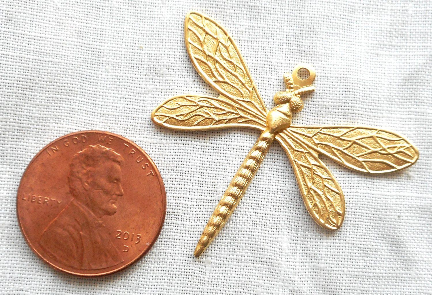 One medium brass stamping, art nouveau deco dragonfly, pendant, charm, 36mm x 30mm, made in the USA, C0701 - Glorious Glass Beads