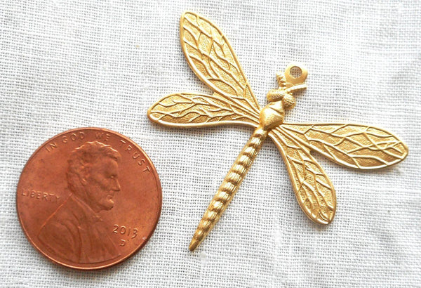 One medium brass stamping, art nouveau deco dragonfly, pendant, charm, 36mm x 30mm, made in the USA, C0701 - Glorious Glass Beads