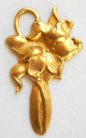 One Raw Brass Flower Stamping, Charm, Pendant, Component, Dangle, 48 by 30mm, made in the USA, C2501 - Glorious Glass Beads