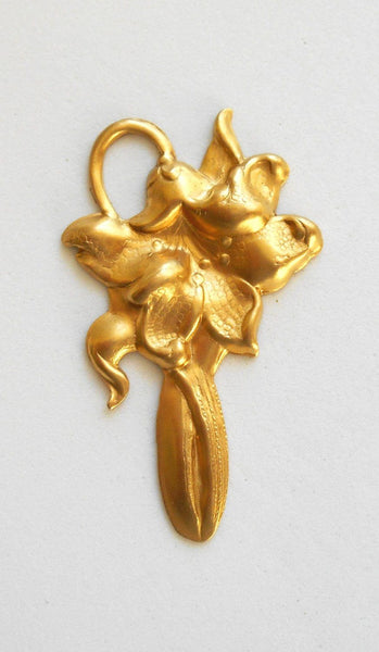 One Raw Brass Flower Stamping, Charm, Pendant, Component, Dangle, 48 by 30mm, made in the USA, C2501 - Glorious Glass Beads